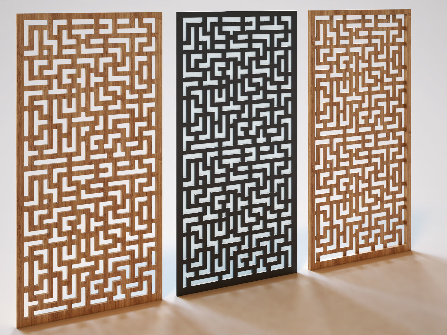 Partition three wooden screens with lattice patterns 3D model | CGTrader