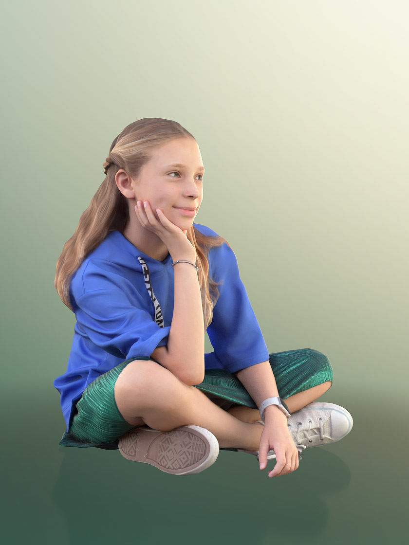 Nina 10270 - Smiling Girl Sitting On The Ground  3D model_3