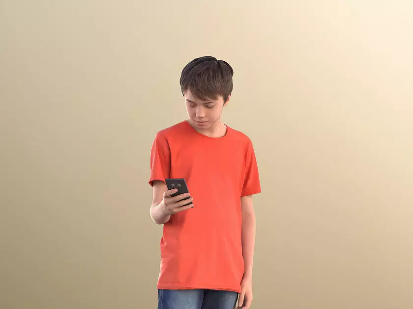 Ingo 10440 - Boy Standing And Looking At His Phone 3D model_0