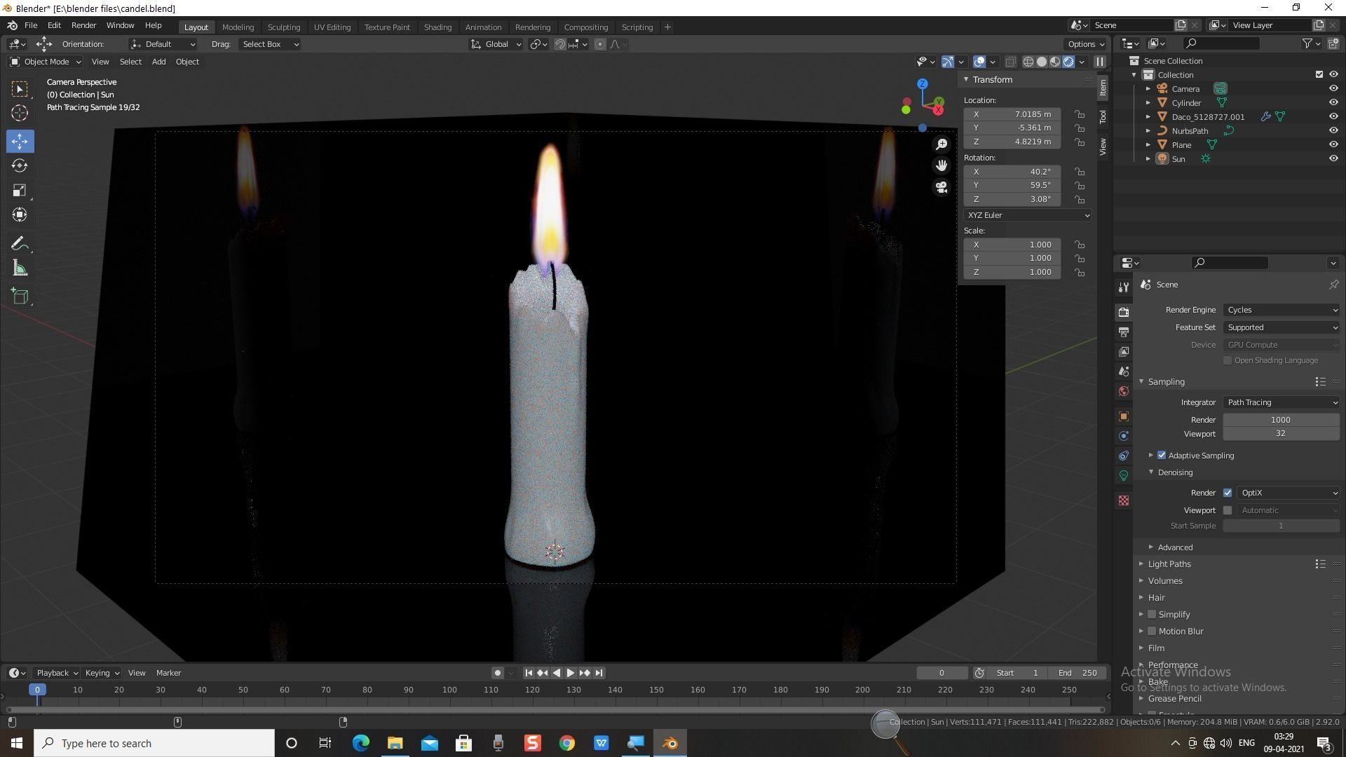 Candle burning 3D model_7