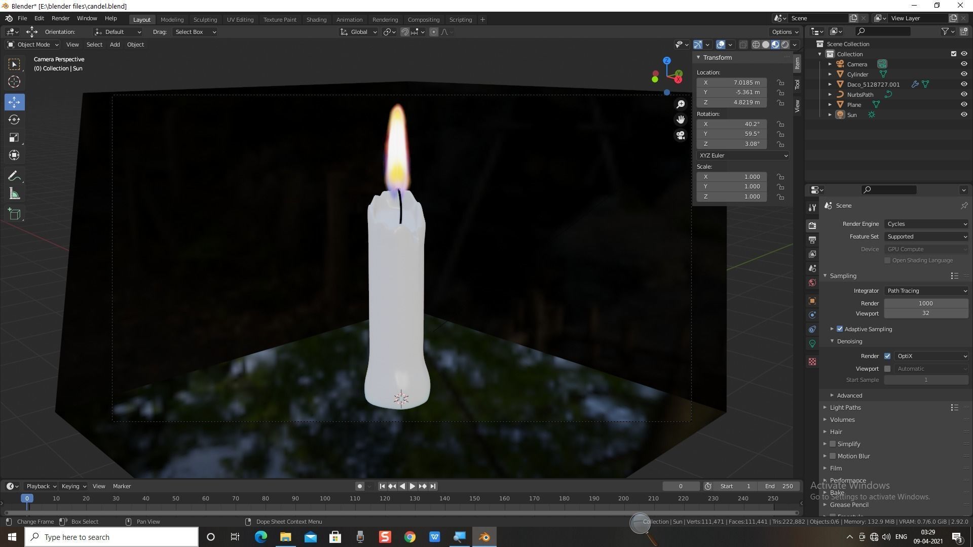Candle burning 3D model_5