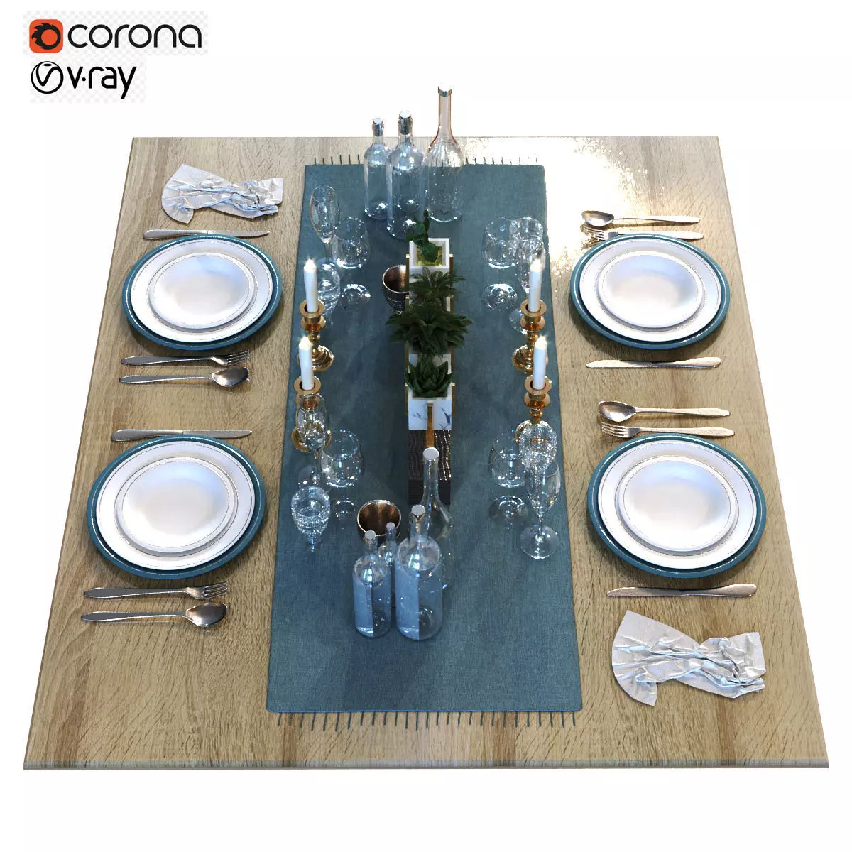 dining table set 016 Low-poly 3D model