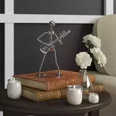 Silver Kutcher Metal Guitar Player Rock Musical Figurine