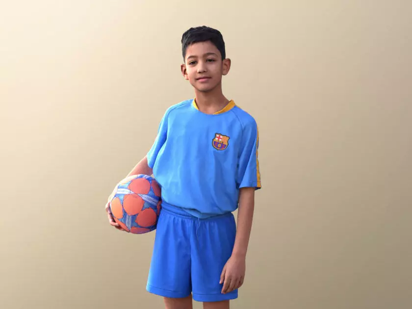 Amal 10540 - Young Soccer Player Boy In Trikot With Ball 3D model_0
