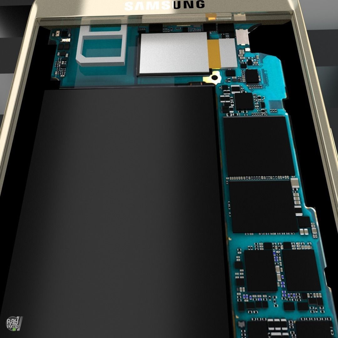 Samsung Galaxy S7 Gold with PCB and battery Low-poly 3D model_9