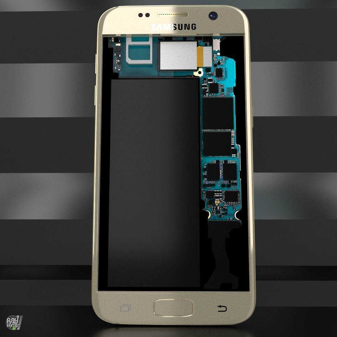 Samsung Galaxy S7 Gold with PCB and battery Low-poly 3D model_1