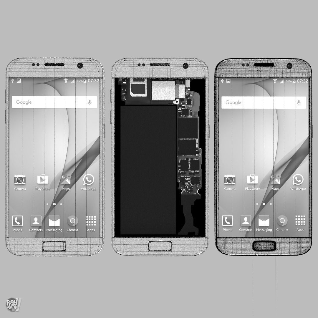 Samsung Galaxy S7 Gold with PCB and battery Low-poly 3D model_29