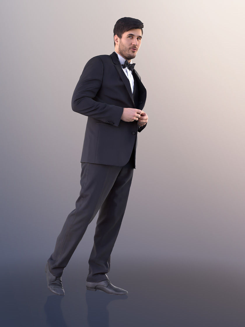 Sean 10995 - Young Man In Suit With Bow Tie Walking 3D model_3