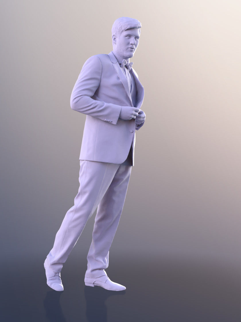 Sean 10995 - Young Man In Suit With Bow Tie Walking 3D model_5