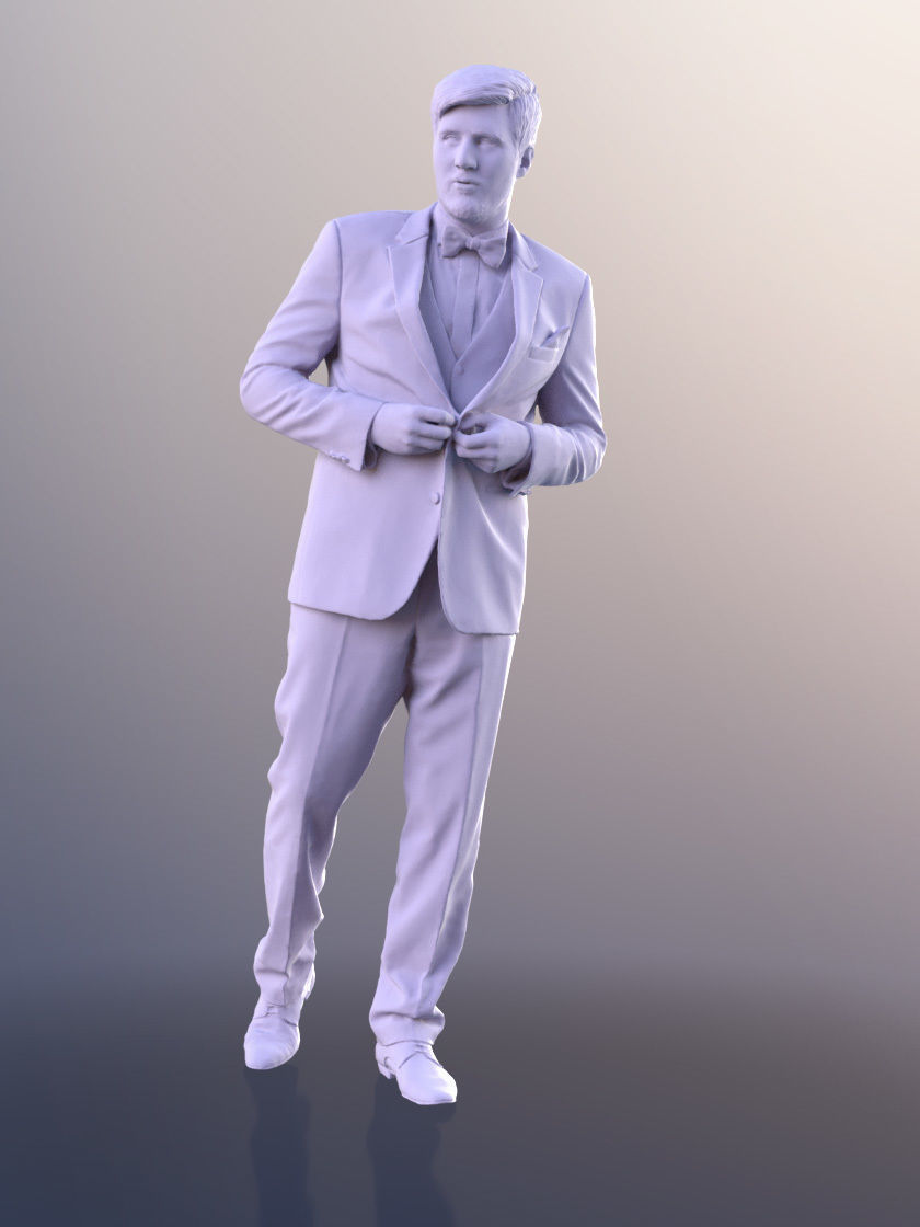 Sean 10995 - Young Man In Suit With Bow Tie Walking 3D model_4