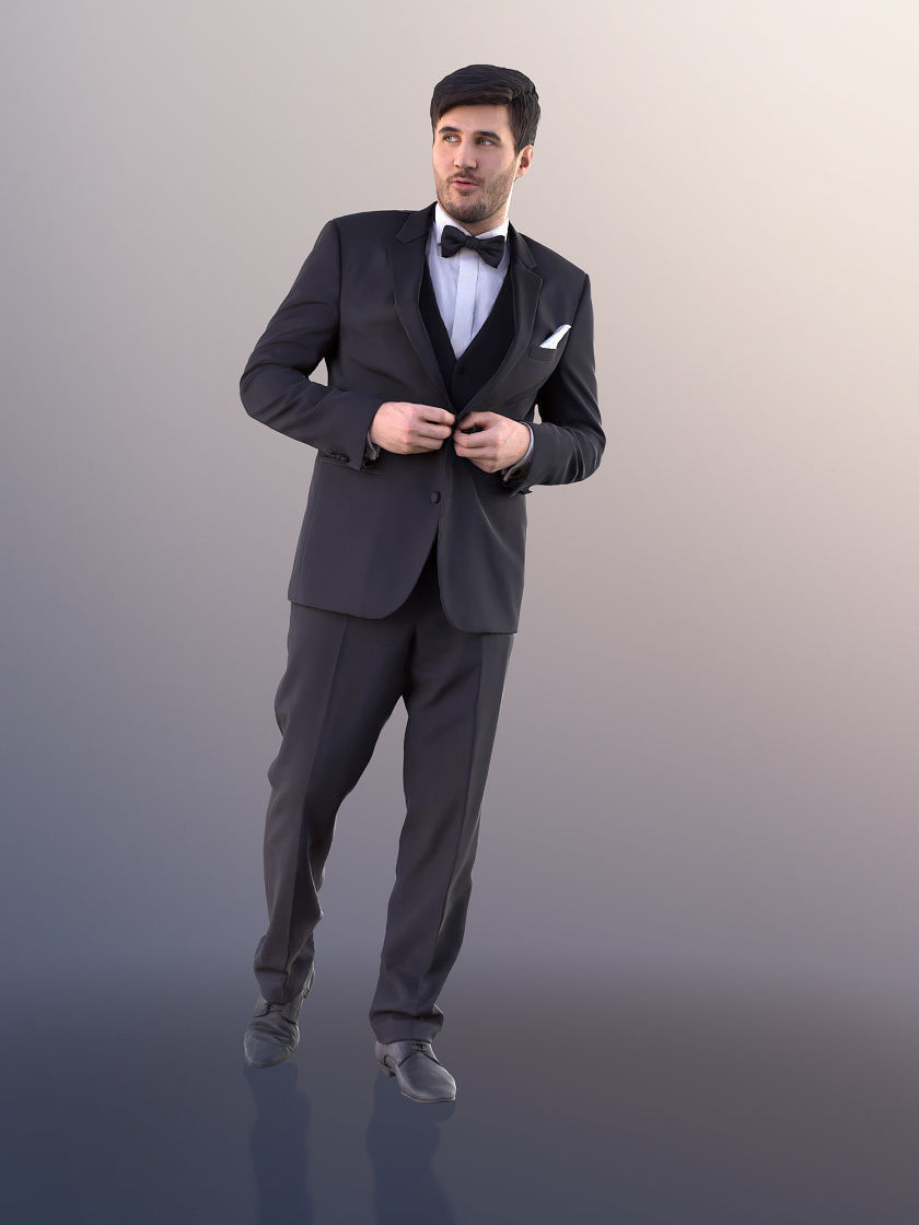 Sean 10995 - Young Man In Suit With Bow Tie Walking 3D model_2