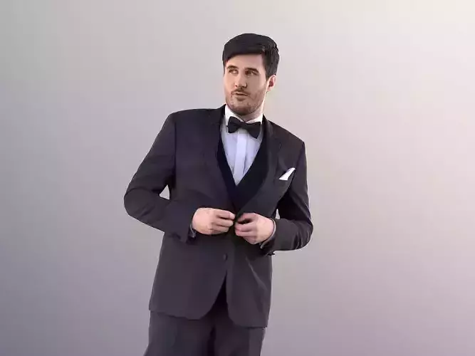 Sean 10995 - Young Man In Suit With Bow Tie Walking 3D model