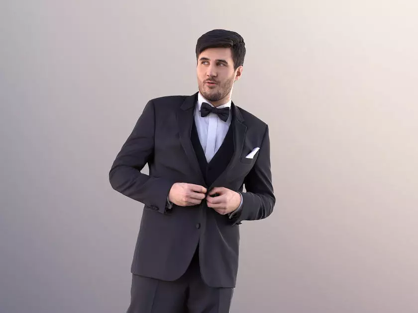 Sean 10995 - Young Man In Suit With Bow Tie Walking 3D model_0
