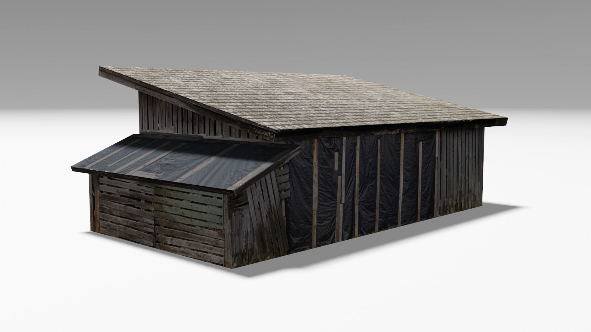 Wooden Shed Low-poly 3D model_2