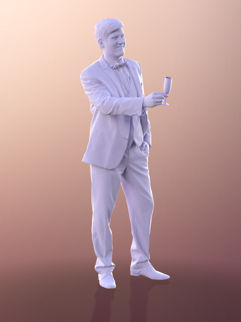 Sean 11000 - Man In Suit And Bow Tie With Champaign Glass 3D model_5