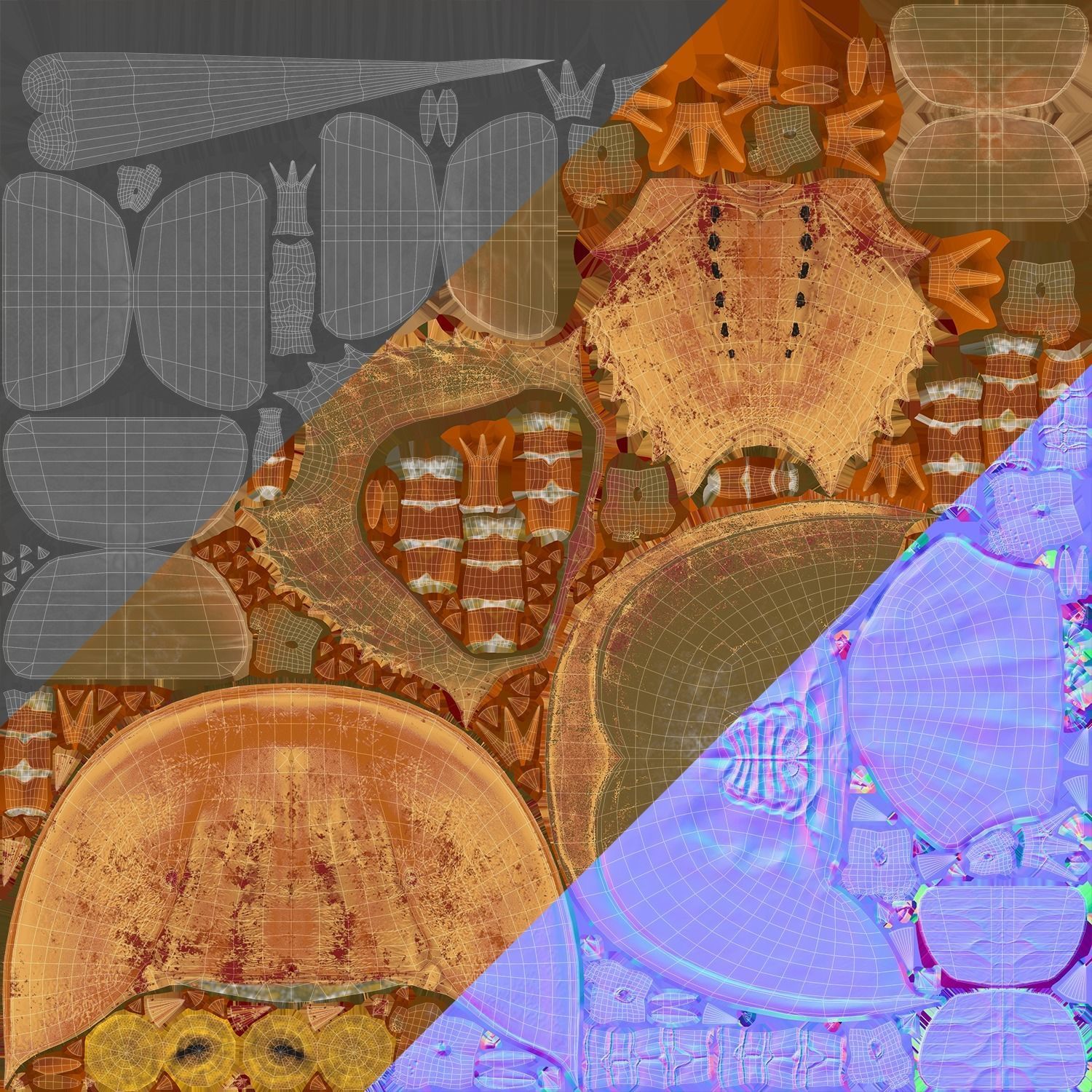 Horseshoe Crab Red Low-poly 3D model_14