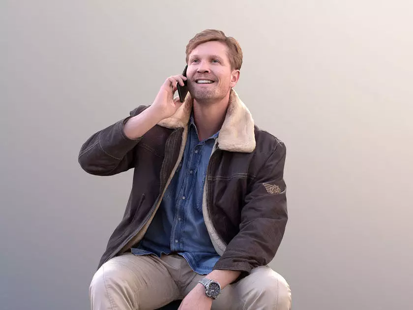 Andrew 10598 - Sitting Man In Warm Jacket Talking On His Phone 3D model_0