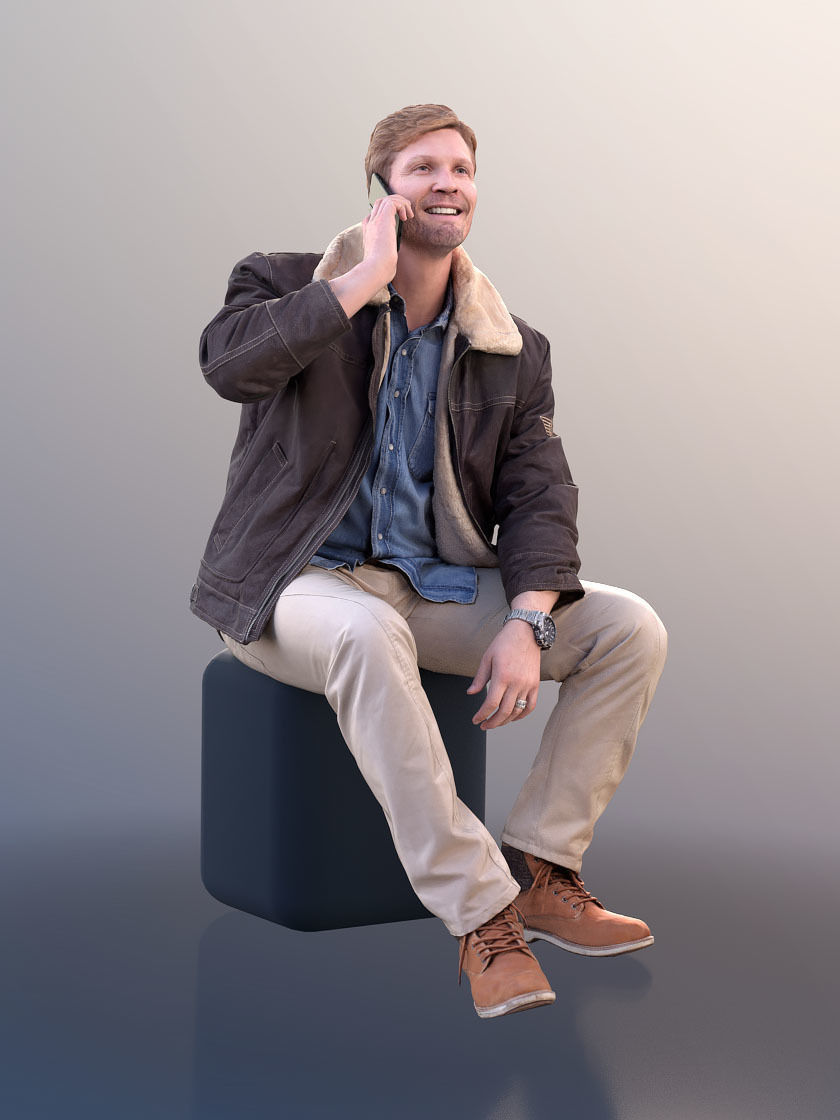 Andrew 10598 - Sitting Man In Warm Jacket Talking On His Phone 3D model_3
