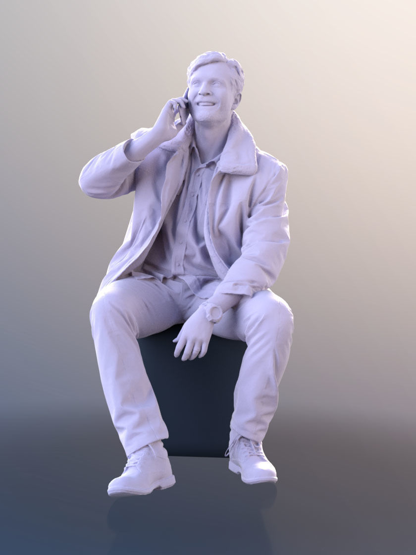 Andrew 10598 - Sitting Man In Warm Jacket Talking On His Phone 3D model_4
