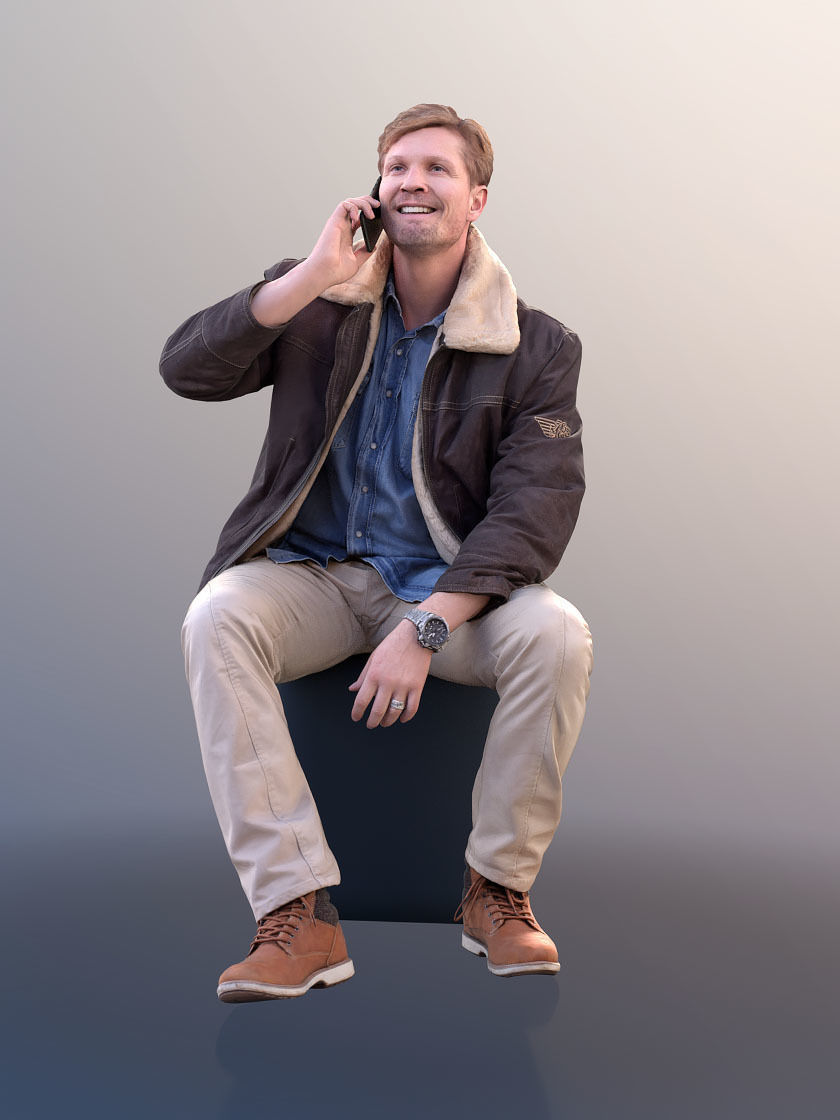 Andrew 10598 - Sitting Man In Warm Jacket Talking On His Phone 3D model_2