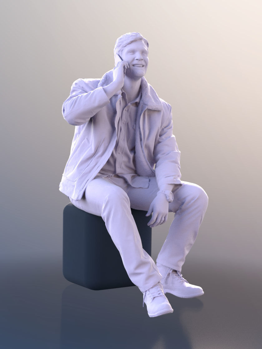 Andrew 10598 - Sitting Man In Warm Jacket Talking On His Phone 3D model_5