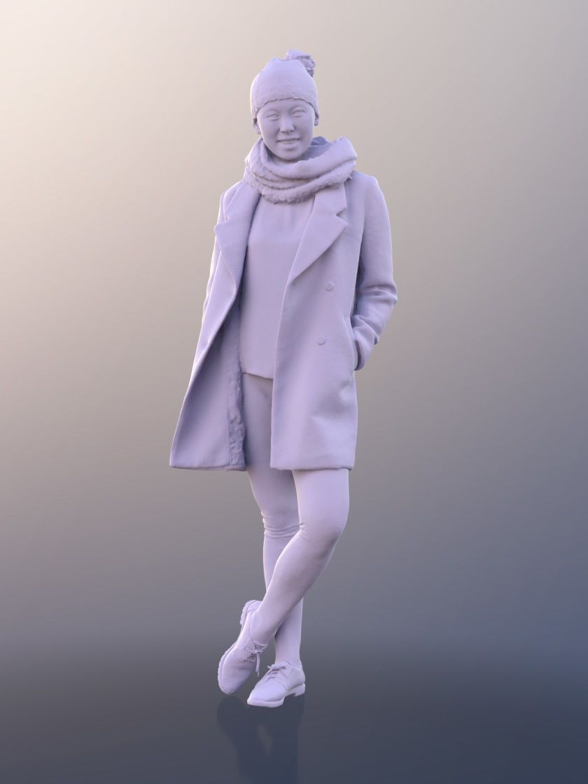 Bao 10559 - Woman In Coat Standing With Hand In Pocket 3D model_4