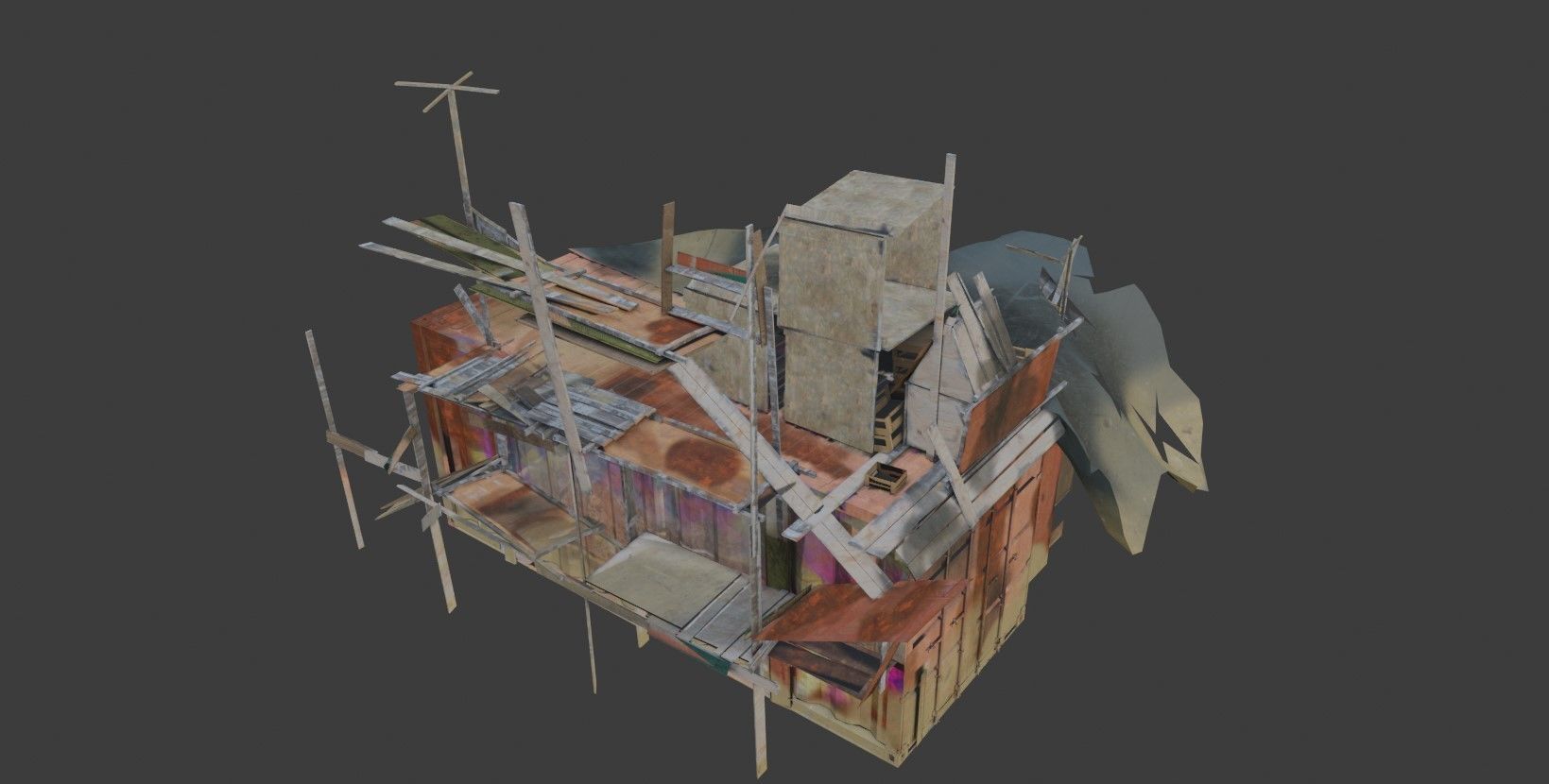 Post Apocalyptic Kitbash UNREAL FBX BLEND Houses Containers  3D model_11