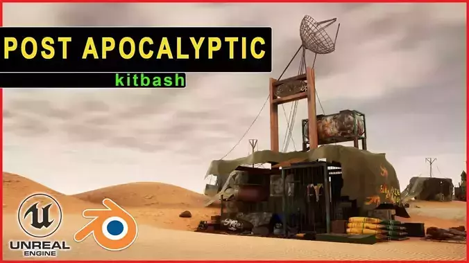 Post Apocalyptic Kitbash UNREAL FBX BLEND Houses Containers 