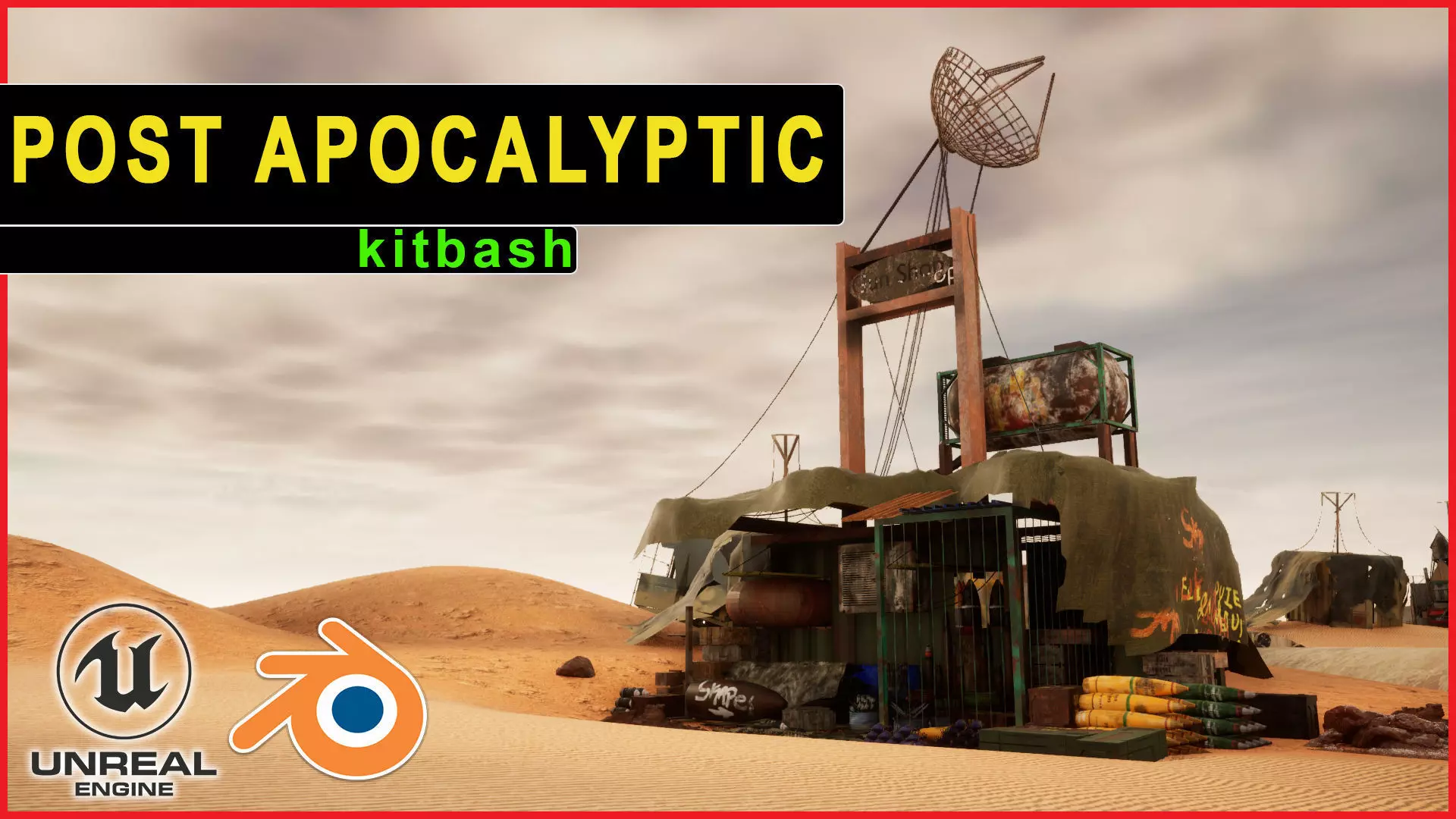Post Apocalyptic Kitbash UNREAL FBX BLEND Houses Containers  3D model_0