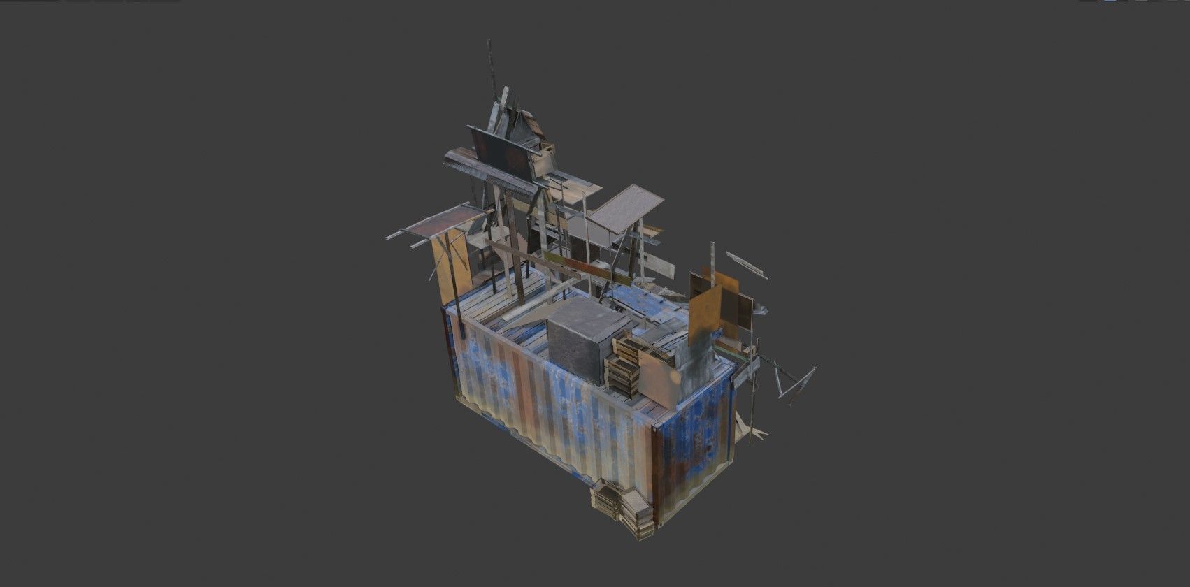 Post Apocalyptic Kitbash UNREAL FBX BLEND Houses Containers  3D model_10