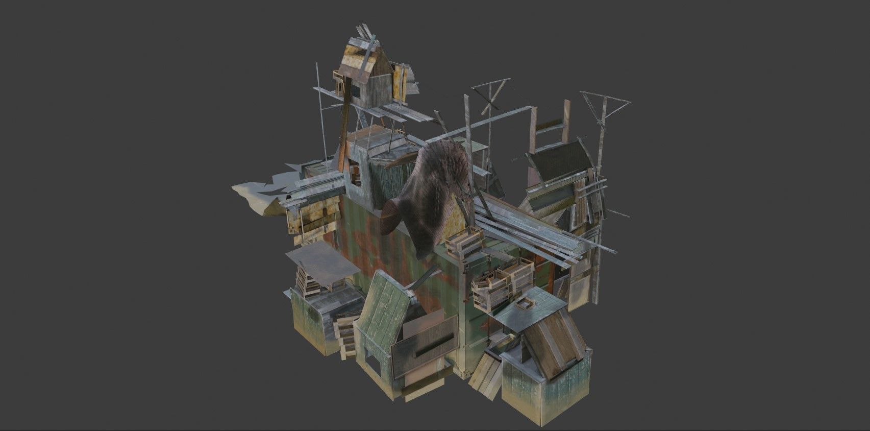 Post Apocalyptic Kitbash UNREAL FBX BLEND Houses Containers  3D model_8