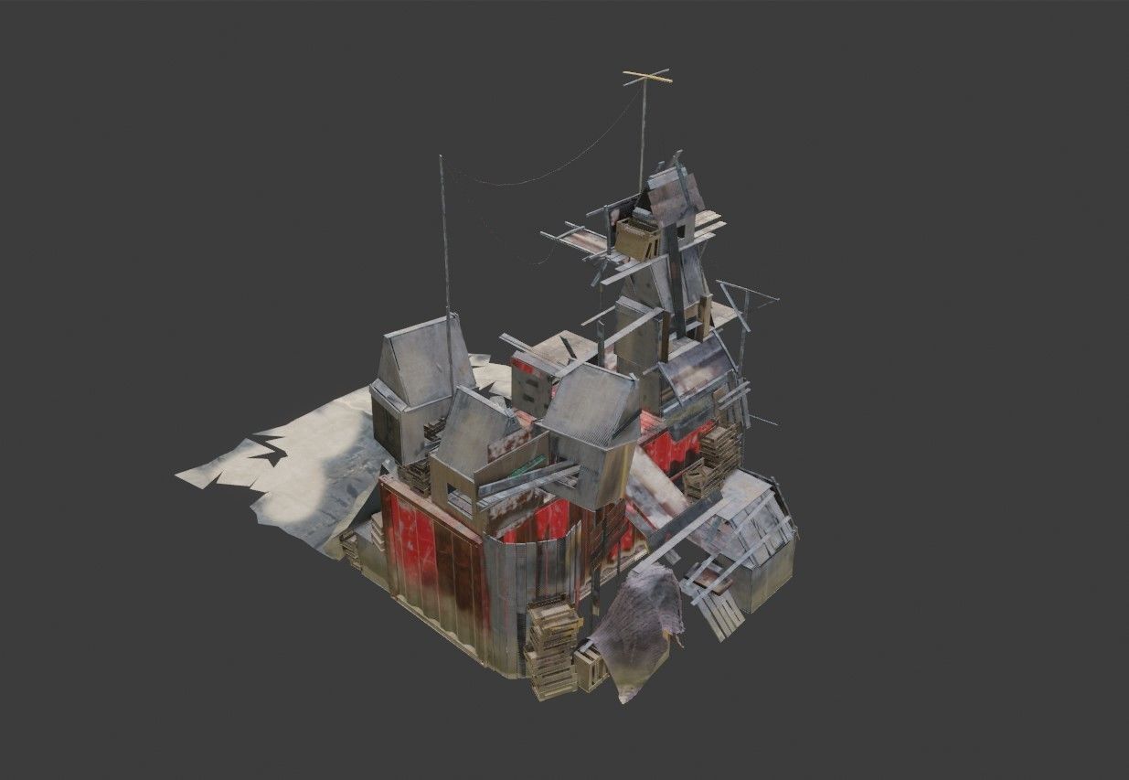 Post Apocalyptic Kitbash UNREAL FBX BLEND Houses Containers  3D model_7