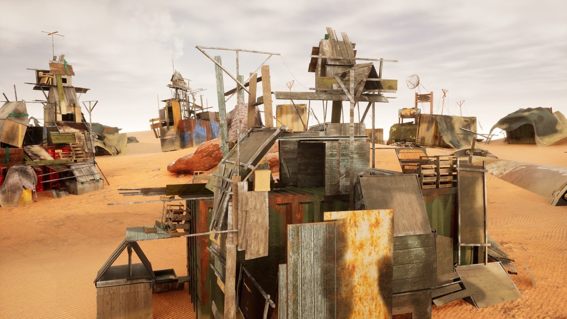 Post Apocalyptic Kitbash UNREAL FBX BLEND Houses Containers  3D model_30