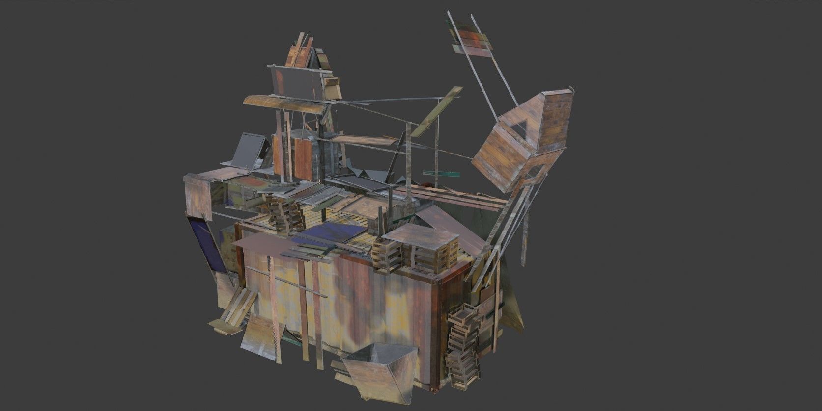 Post Apocalyptic Kitbash UNREAL FBX BLEND Houses Containers  3D model_9