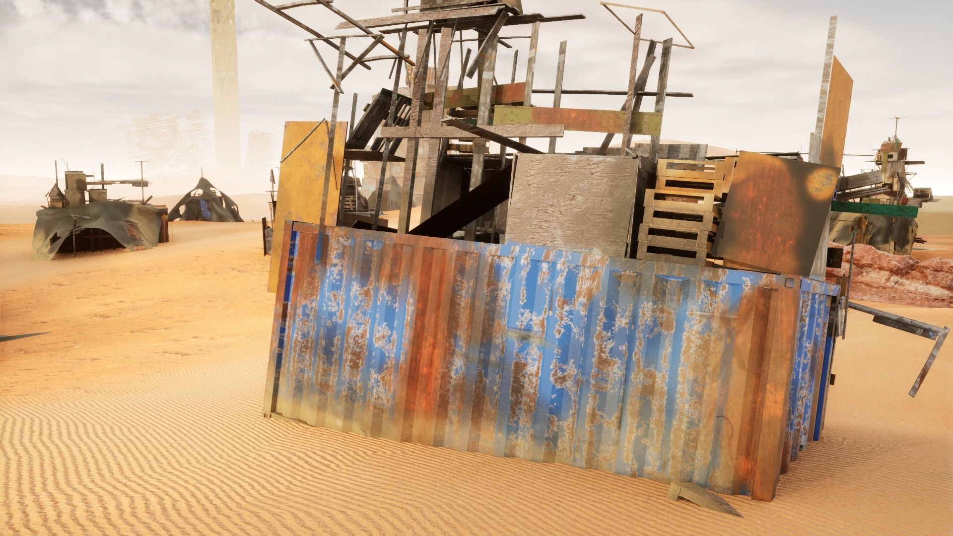 Post Apocalyptic Kitbash UNREAL FBX BLEND Houses Containers  3D model_33