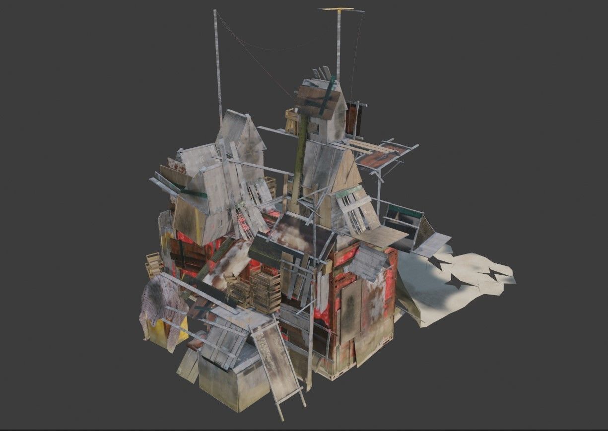 Post Apocalyptic Kitbash UNREAL FBX BLEND Houses Containers  3D model_6