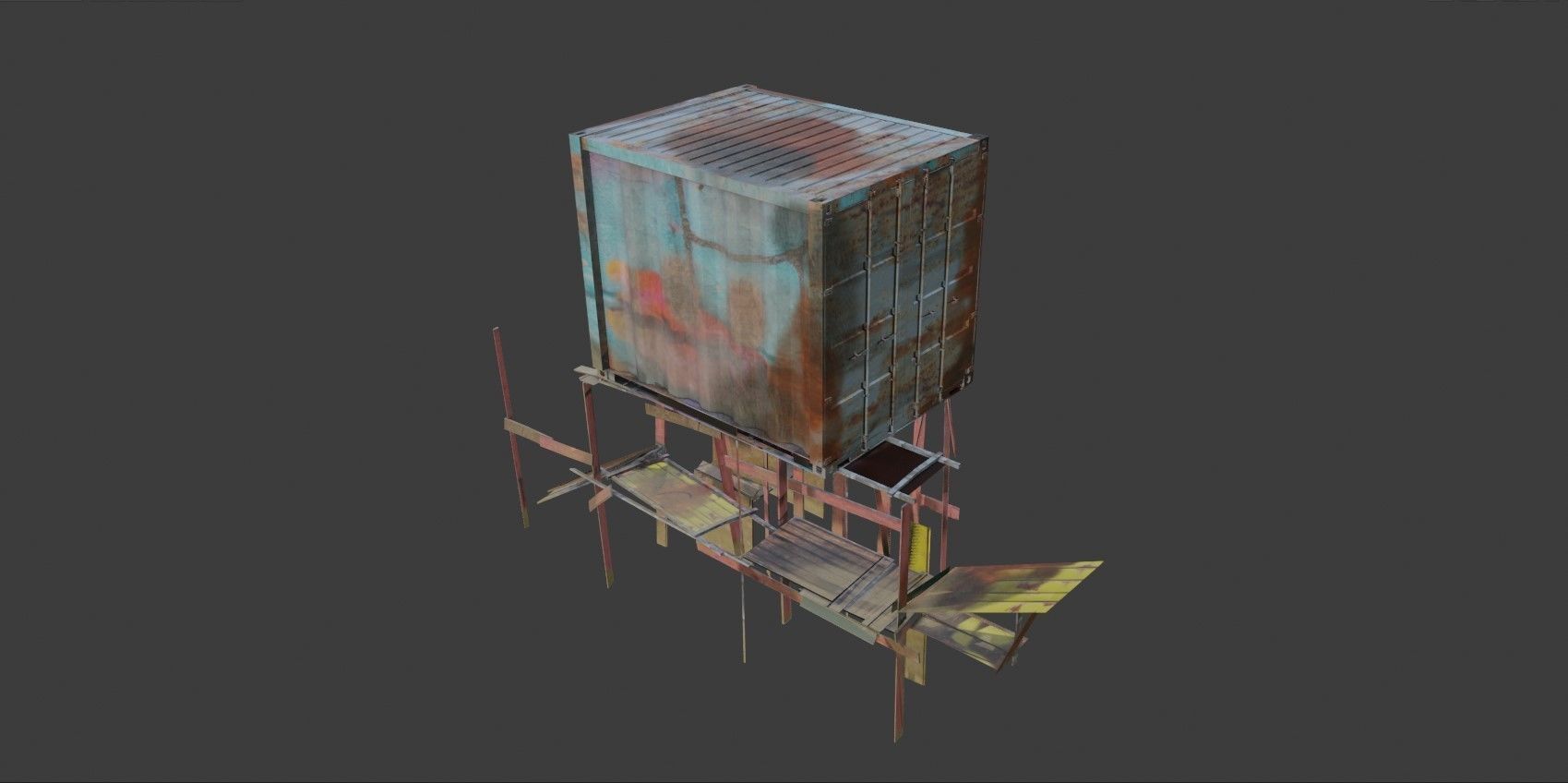 Post Apocalyptic Kitbash UNREAL FBX BLEND Houses Containers  3D model_12