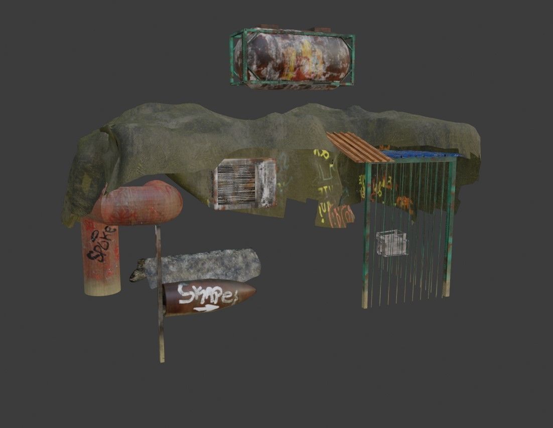 Post Apocalyptic Kitbash UNREAL FBX BLEND Houses Containers  3D model_23