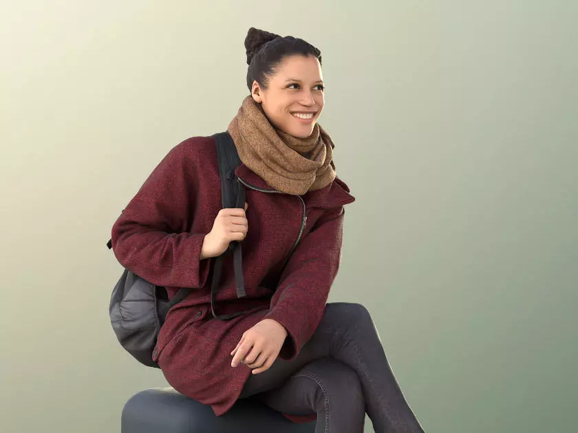 Diana 10884 - Sitting Woman With Bag Smiling 3D model_0