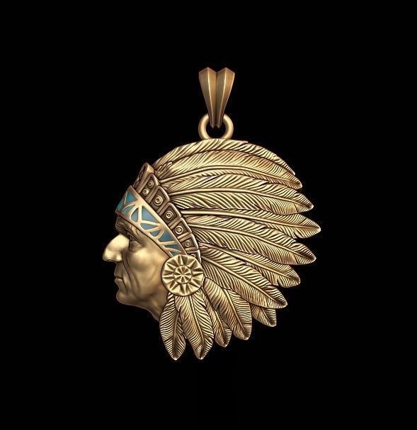 Native American Indian man pendant 3D print model_7