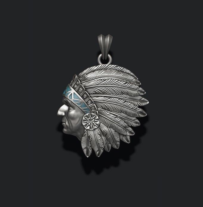 Native American Indian man pendant 3D print model_5