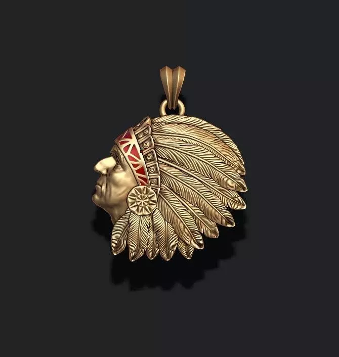 Native American Indian man pendant 3D print model_0