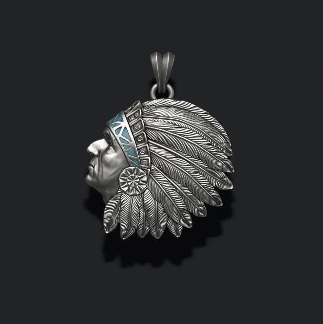 Native American Indian man pendant 3D print model_4