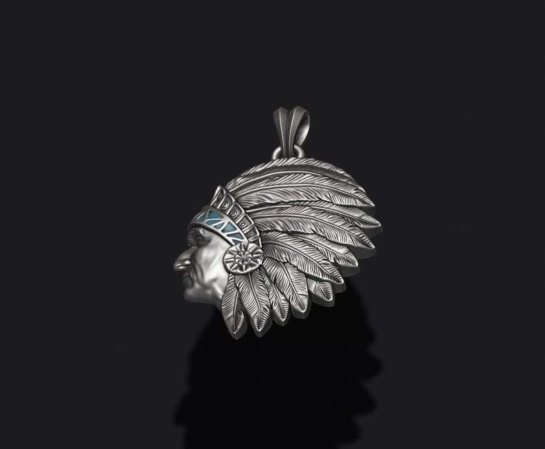 Native American Indian man pendant 3D print model_6