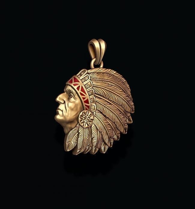 Native American Indian man pendant 3D print model_1
