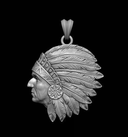Native American Indian man pendant 3D print model_8