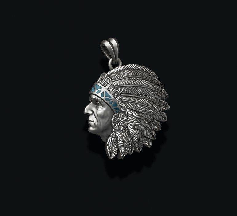 Native American Indian man pendant 3D print model_3