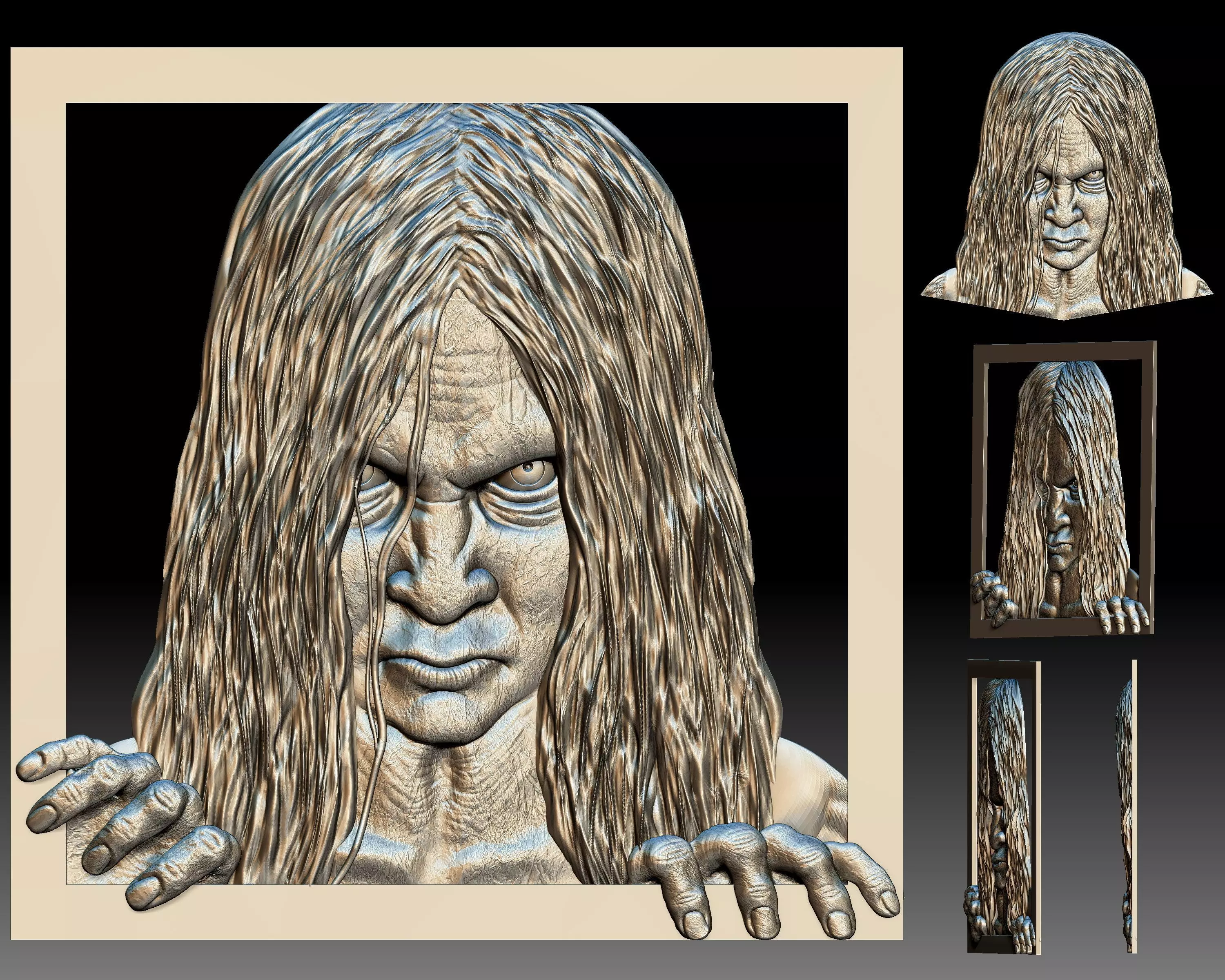 Samara The Ring horror movie relief for CNC router or printer 3D print model