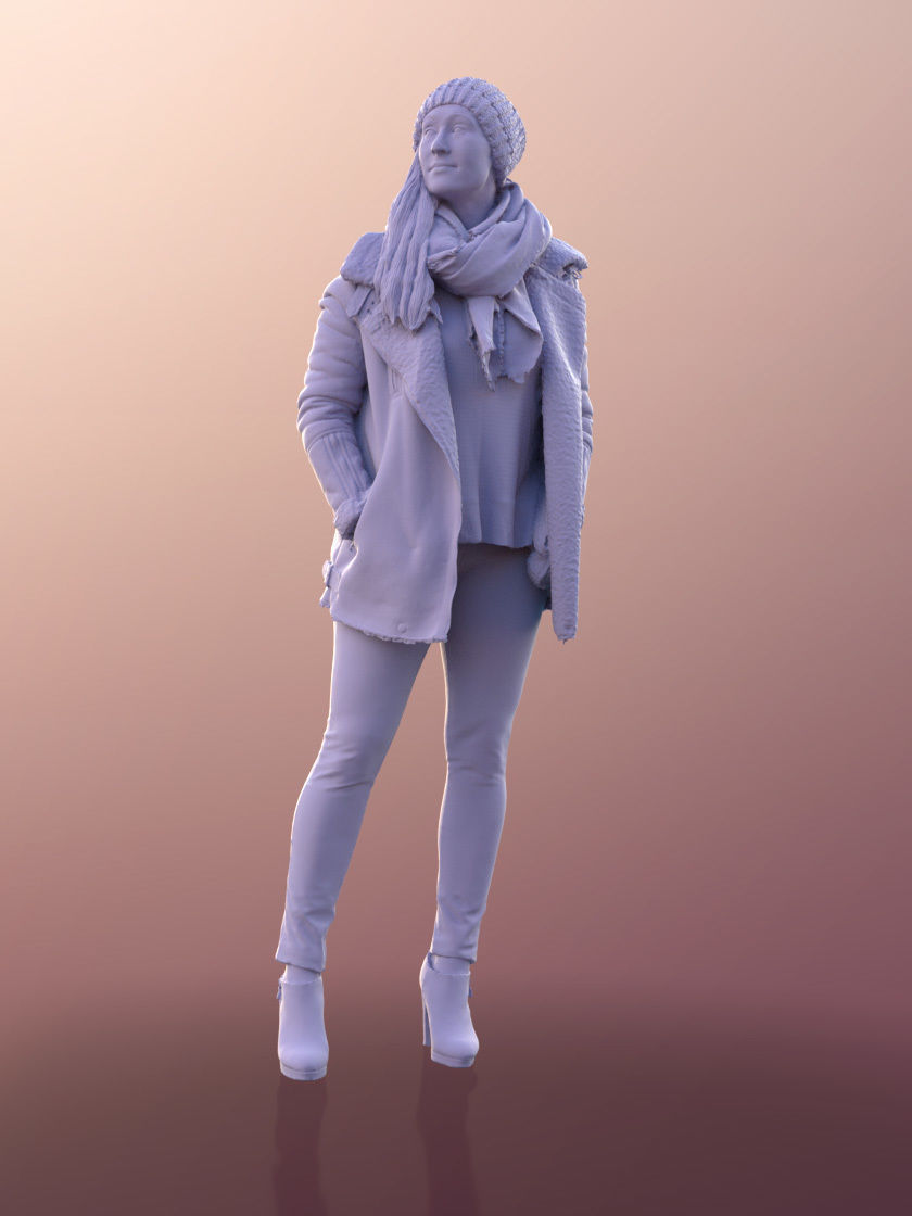 Rocio10686  - Woman In Winter Jacket And Scarf Looking Around 3D model_4
