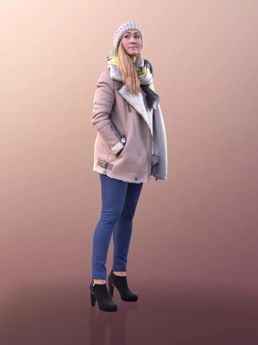 Rocio10686  - Woman In Winter Jacket And Scarf Looking Around 3D model_0